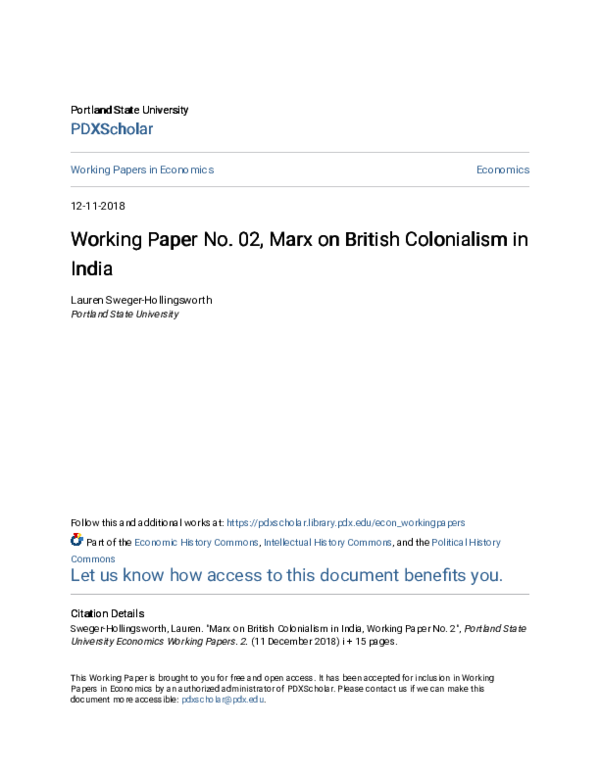 (PDF) Marx on British Colonialism in India Working Paper No . 2