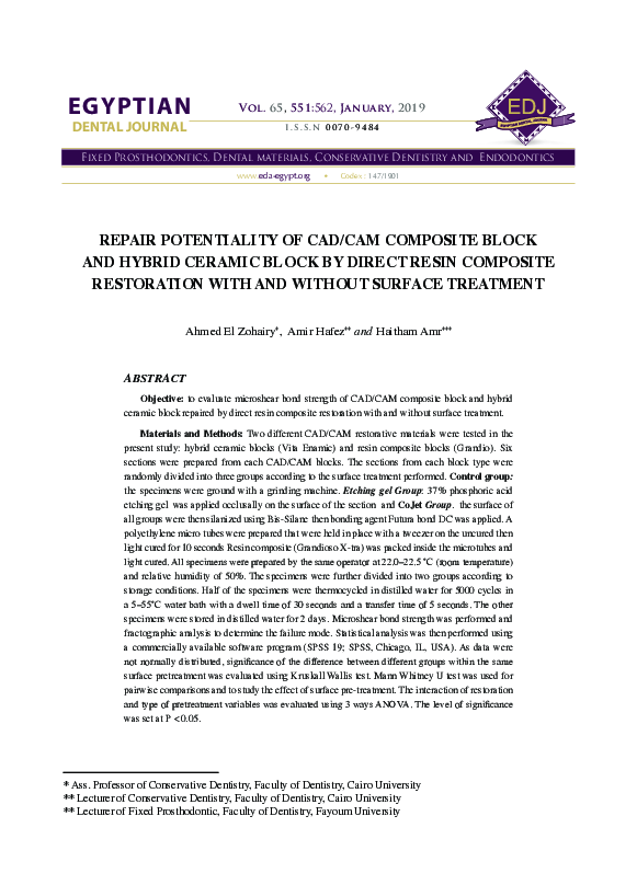 (PDF) Repair potentiality of CAD/CAM composite block and hybrid ceramic ...