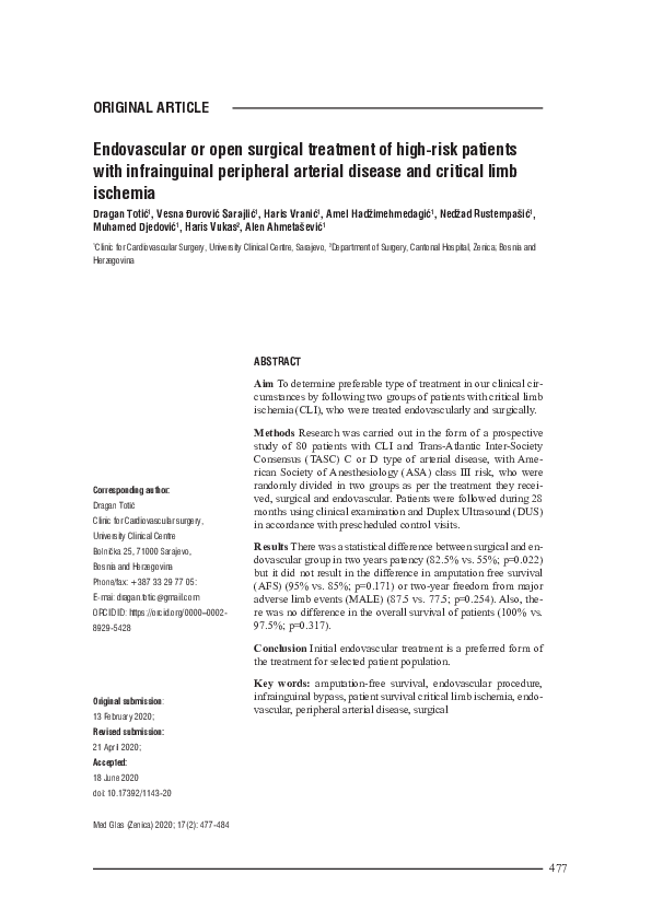 (PDF) Endovascular or open surgical treatment of high-risk patients ...