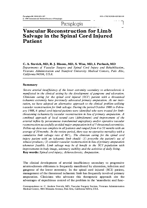 (PDF) Vascular reconstruction for limb salvage in the spinal cord ...