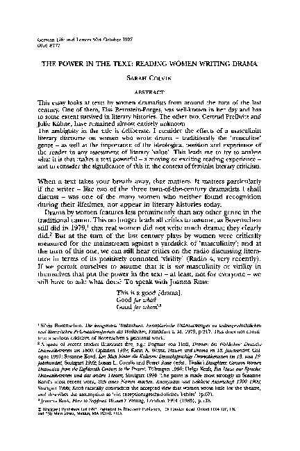 (PDF) The Power in the Text: Reading Women Writing Drama