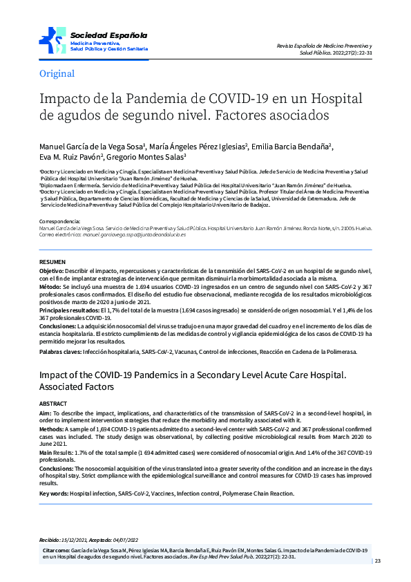 (PDF) Impacto de la Pandemia de COVID-19 en un Hospital de agudos de ...
