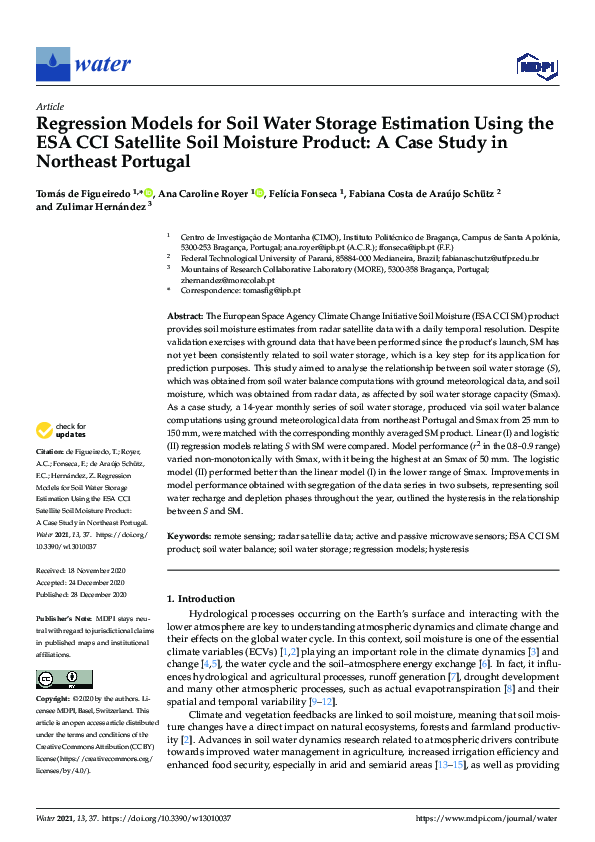 (PDF) Regression Models for Soil Water Storage Estimation Using the ESA ...