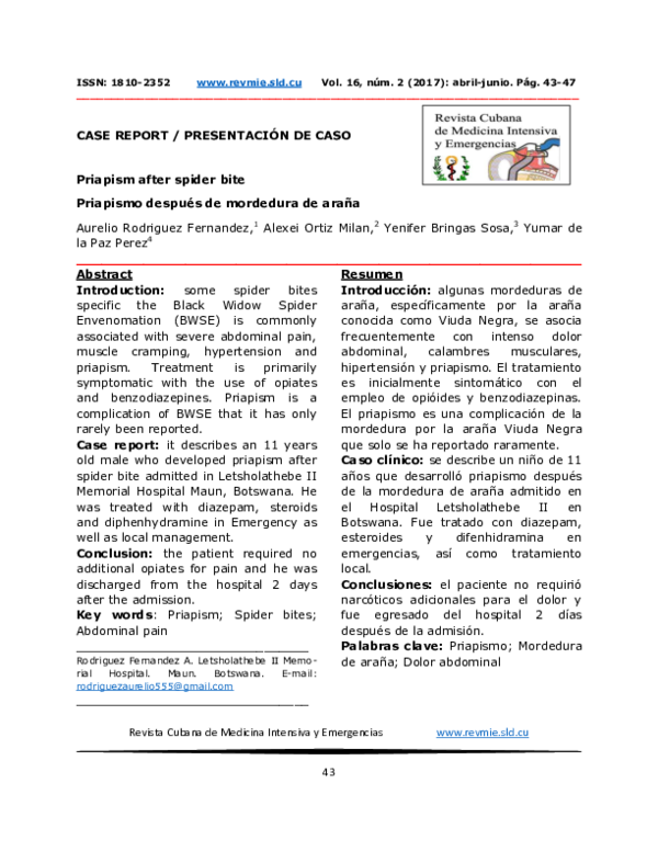 (PDF) Priapism after spider bite / Priapismo después de mordedura de araña