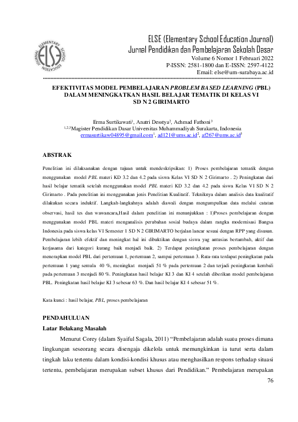 (PDF) Efektivitas Model Pembelajaran Problem Based Learning (PBL) Dalam ...