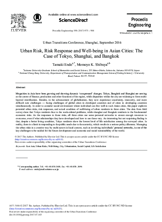 (PDF) Urban Risk, Risk Response and Well-being in Asian Cities: The ...