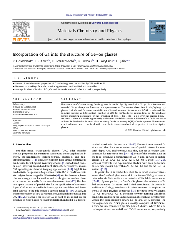 (PDF) Incorporation of Ga into the structure of Ge–Se glasses