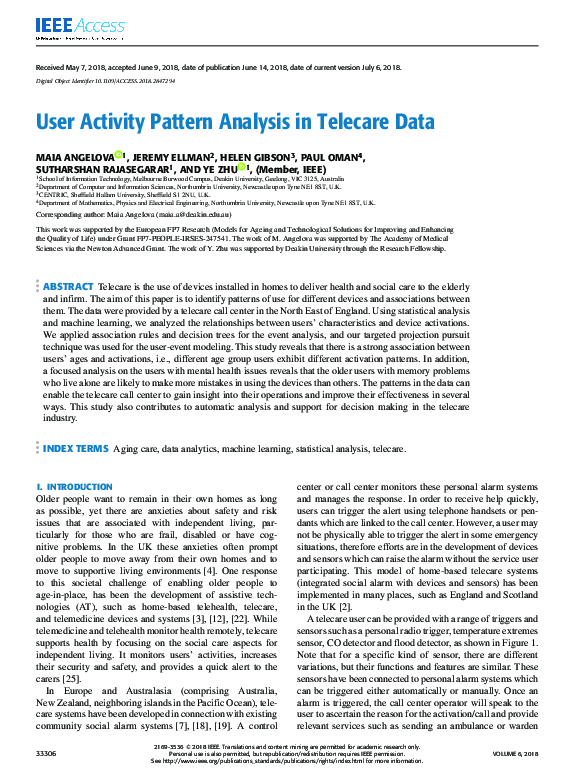 (PDF) User Activity Pattern Analysis in Telecare Data