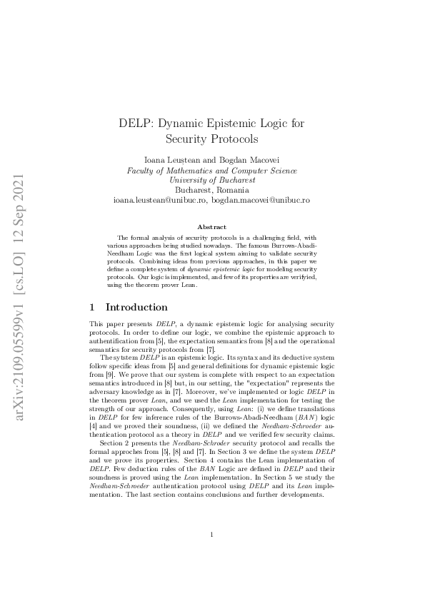 (PDF) DELP: Dynamic Epistemic Logic for Security Protocols