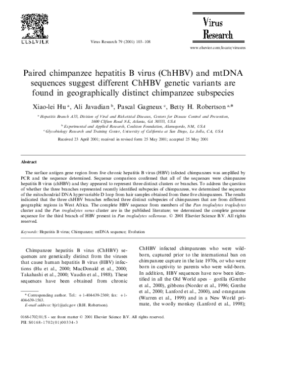 (PDF) Paired chimpanzee hepatitis B virus (ChHBV) and mtDNA sequences ...