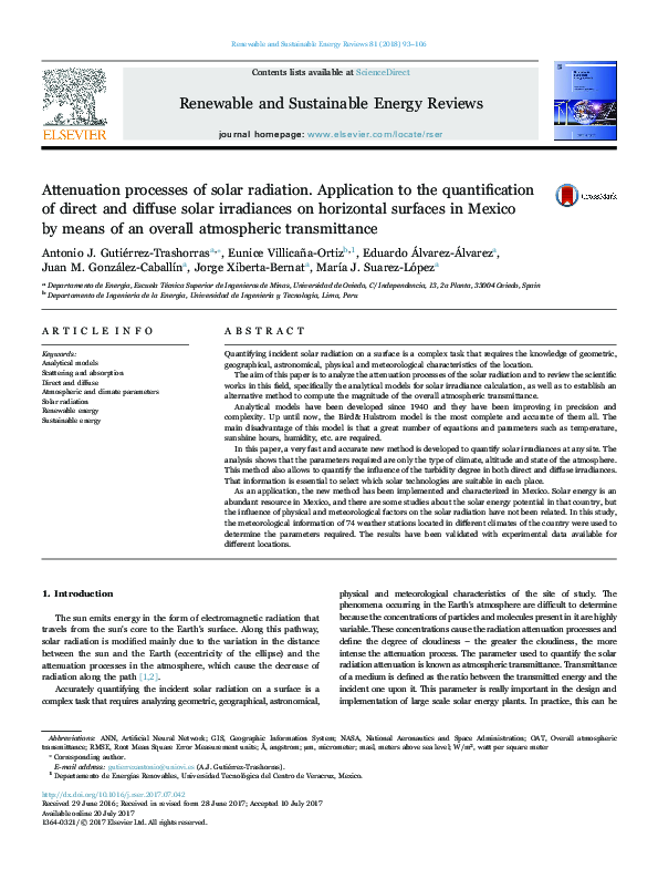 (PDF) Attenuation processes of solar radiation. Application to the ...
