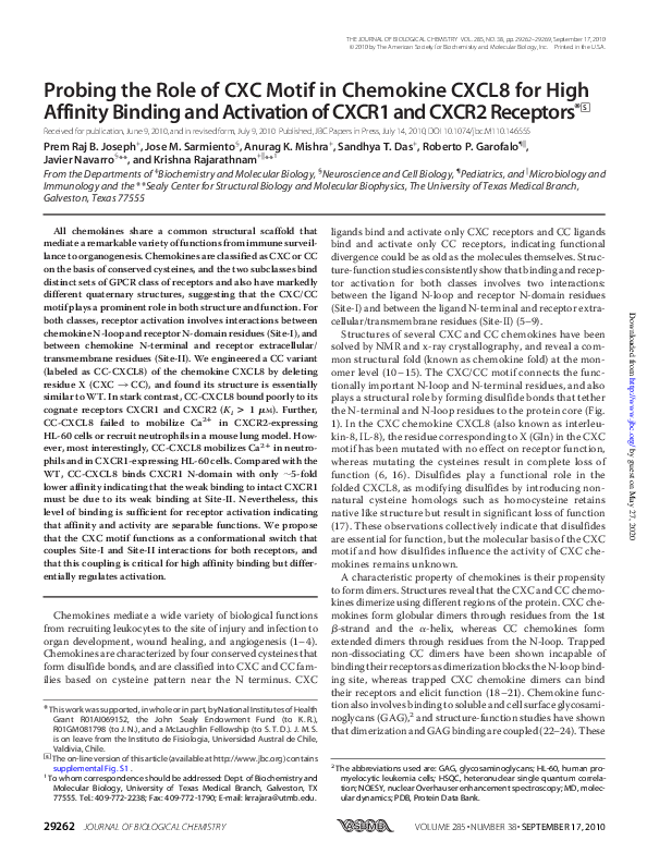(PDF) Probing the Role of CXC Motif in Chemokine CXCL8 for High ...