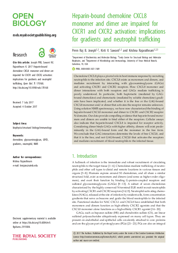 (PDF) Heparin-bound chemokine CXCL8 monomer and dimer are impaired for ...