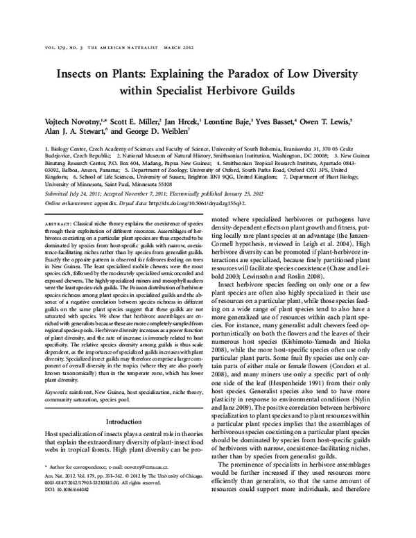 (PDF) Insects on Plants: Explaining the Paradox of Low Diversity within ...