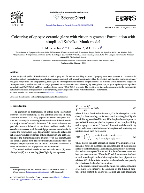 (PDF) Colouring of opaque ceramic glaze with zircon pigments