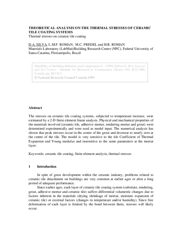 (PDF) Theoretical analysis on the thermal stresses of ceramic tile ...