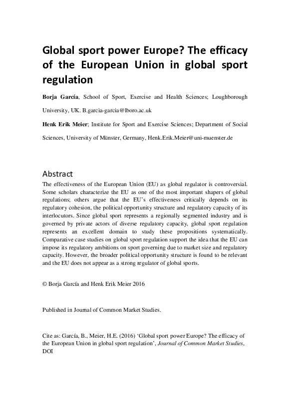 (PDF) Global Sport Power Europe? The Efficacy of the European Union in ...