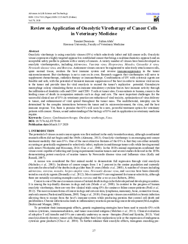 (PDF) Review on Application of Oncolytic Virotherapy of Cancer Cells in ...