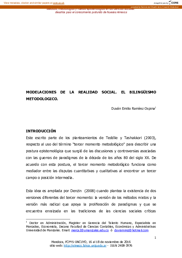 (PDF) Modelaciones de la realidad social : El bilingüismo metodológico