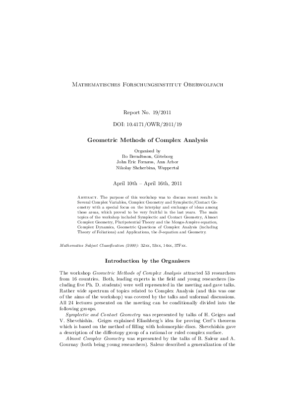 (PDF) Geometric Methods of Complex Analysis