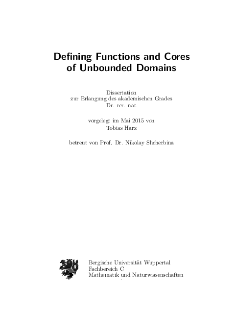 (PDF) On defining functions and cores for unbounded domains I