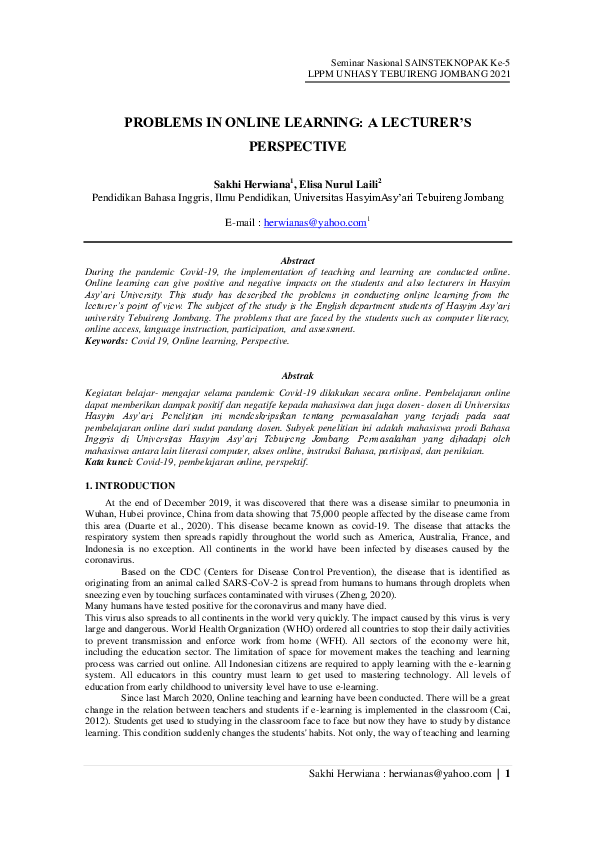 (PDF) Problems in Online Learning A Lecturer’s Perspective Elisa N