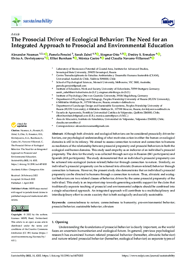 (PDF) The Prosocial Driver of Ecological Behavior: The Need for an ...