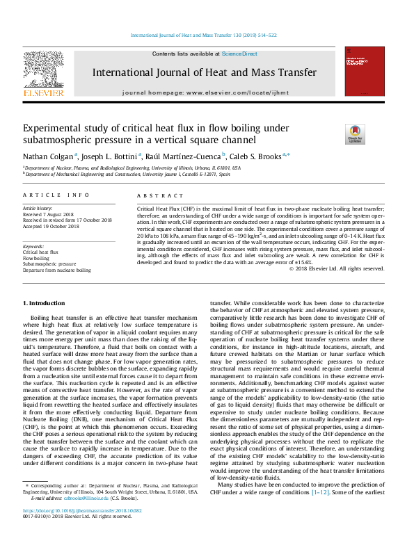 (PDF) Experimental study of critical heat flux in flow boiling under ...