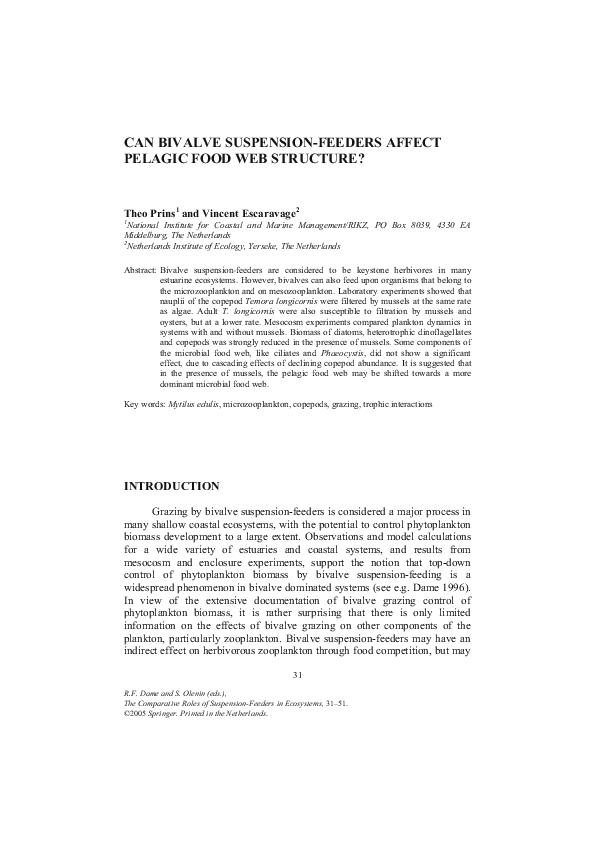 (PDF) Can Bivalve SuspensionFeeders Affect Pelagic Food  Structure