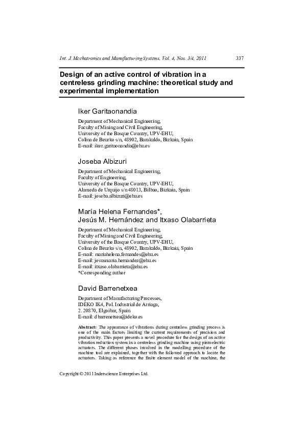 (PDF) Design of an active control of vibration in a centreless grinding ...