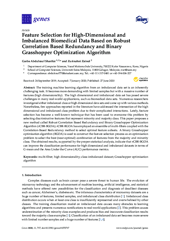 (PDF) Feature Selection for High-Dimensional and Imbalanced Biomedical ...