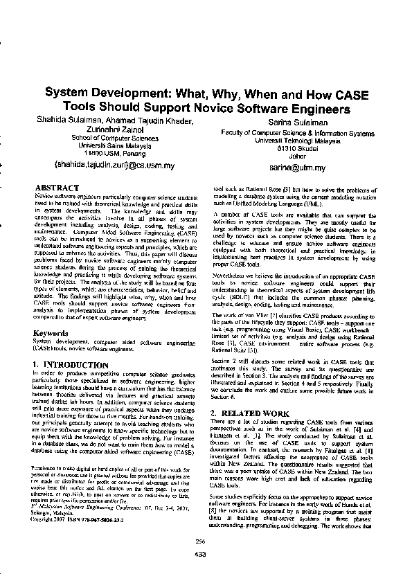 (PDF) System Development: What, Why, When And How CASE Tools Should ...