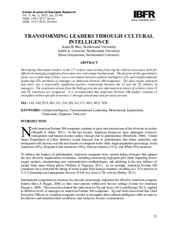 (PDF) Transforming Leaders through Cultural Intelligence