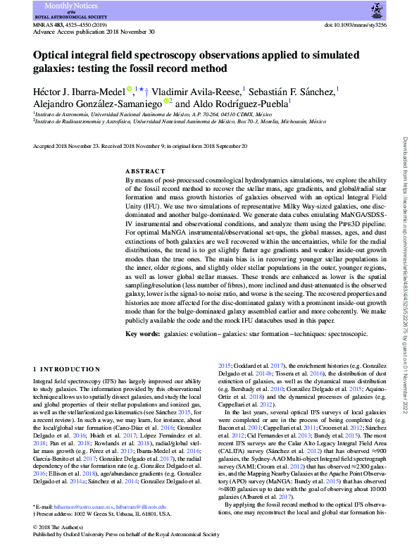 (PDF) Optical integral field spectroscopy observations applied to ...