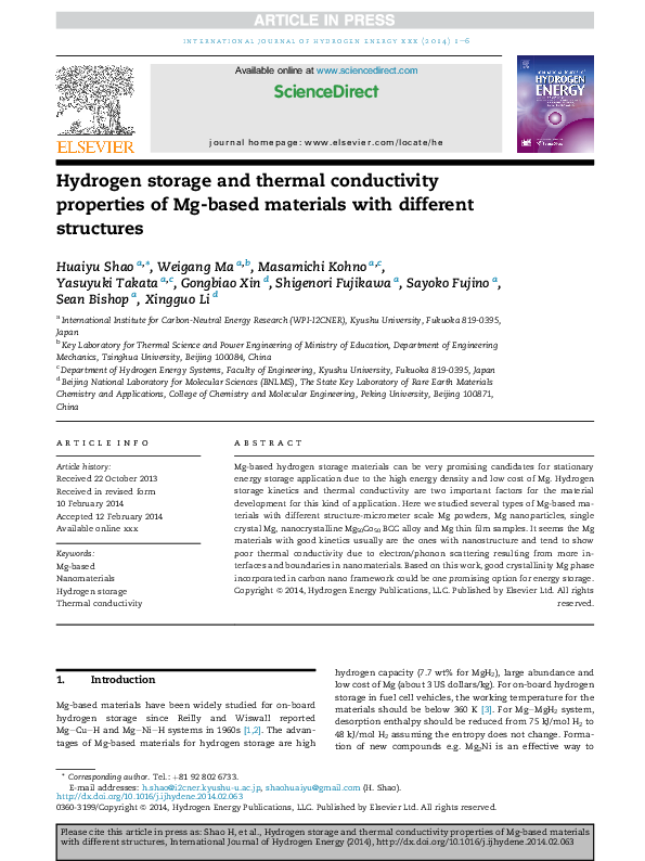 (PDF) Hydrogen storage and thermal conductivity properties of Mg-based ...