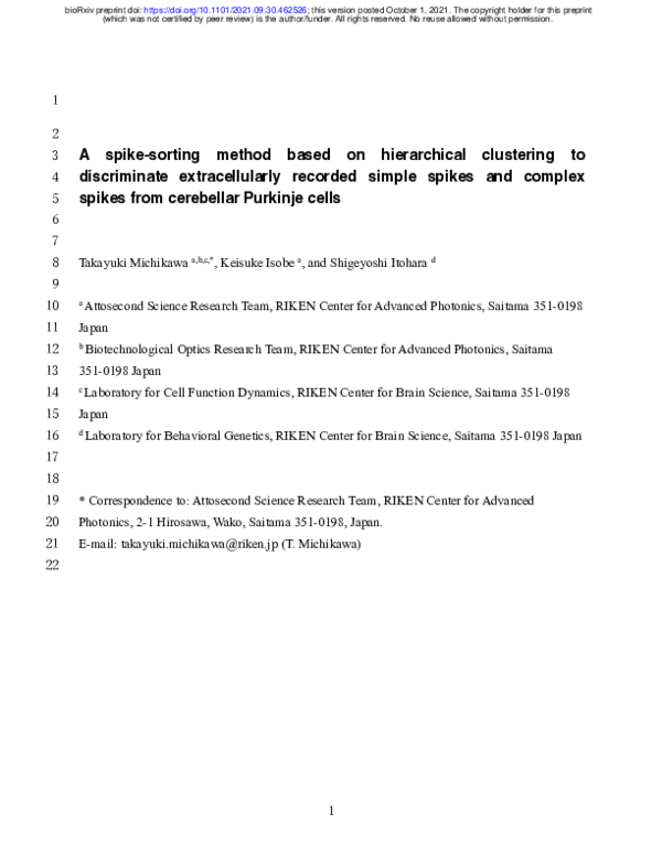 (PDF) A spike-sorting method based on hierarchical clustering to ...