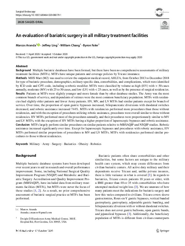 (PDF) An evaluation of bariatric surgery in all military treatment ...