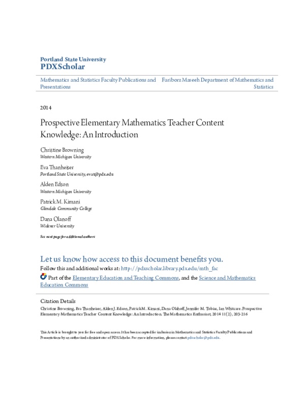 (PDF) Prospective Elementary Mathematics Teacher Content Knowledge ...