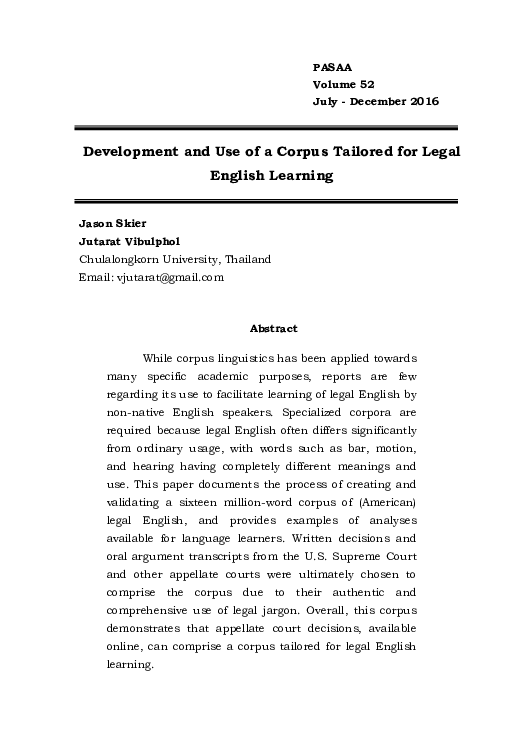 (PDF) Development and Use of a Corpus Tailored for Legal English Learning