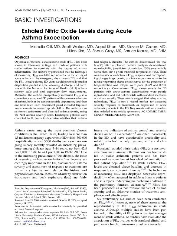 Exhaled Nitric Oxide Levels during Acute Asthma Exacerbation