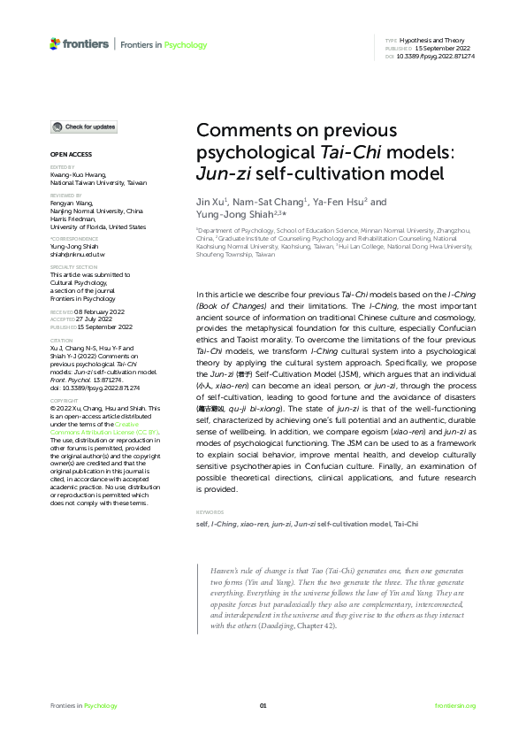(PDF) Comments on previous psychological Tai-Chi models: Jun-zi self ...