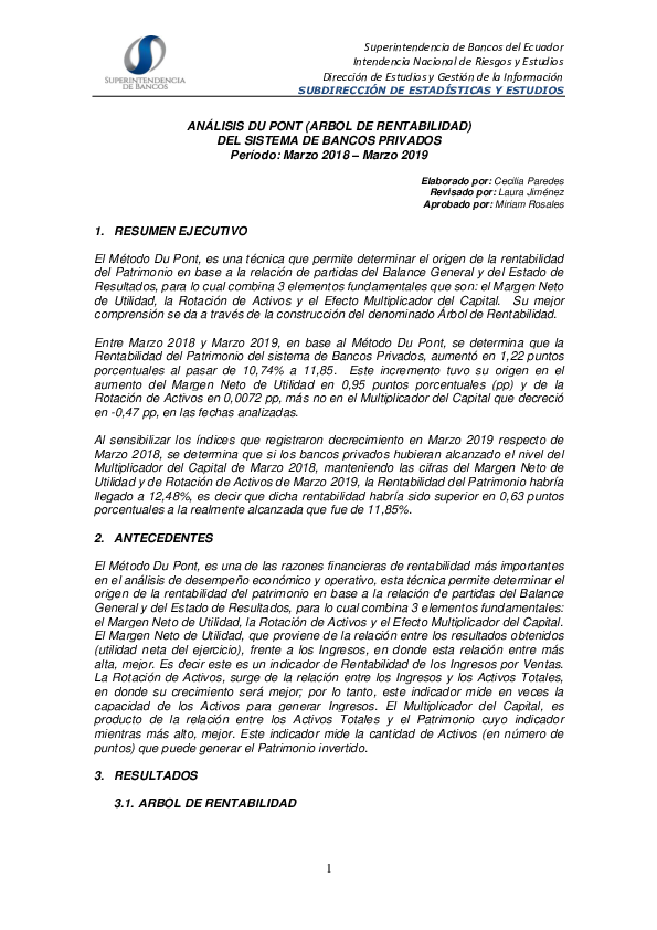 Análisis Dupont Arbol de Rentabilidad de Bancos Privados Marzo 2018 - Marzo 2019