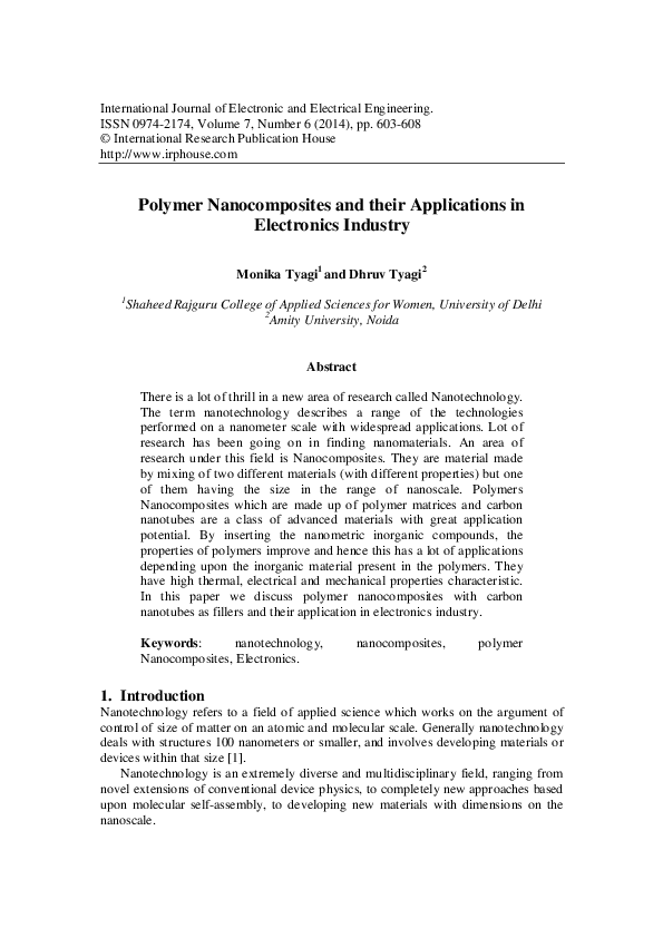 (PDF) Polymer Nanocomposites and their Applications in Electronics Industry