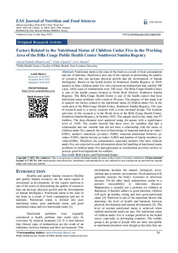 (PDF) Factors Related to the Nutritional Status of Children Under Five ...