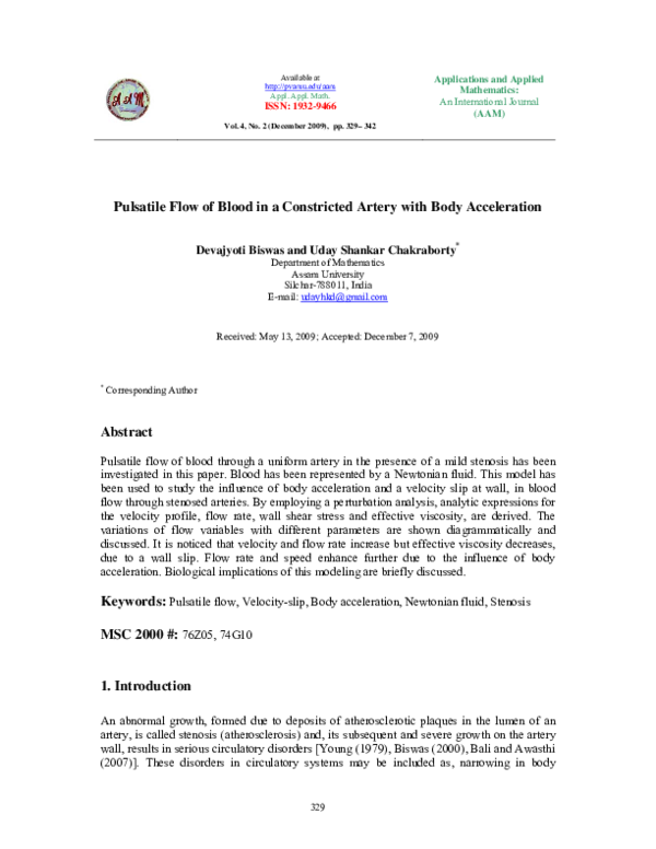 (PDF) Pulsatile flow of blood in a constricted artery with body ...