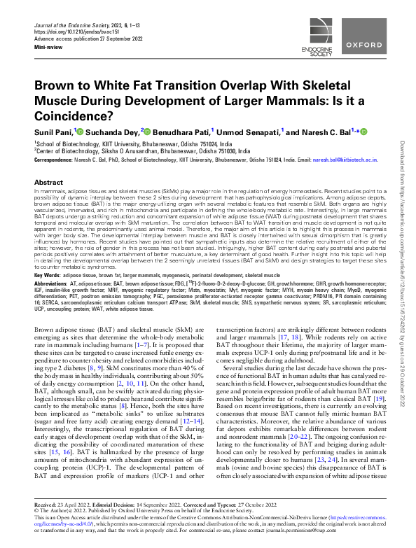 (PDF) Brown to White Fat Transition Overlap With Skeletal Muscle During ...