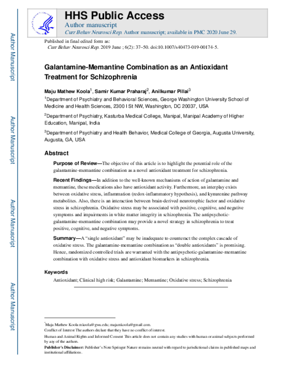 (PDF) Galantamine-Memantine Combination as an Antioxidant Treatment for ...