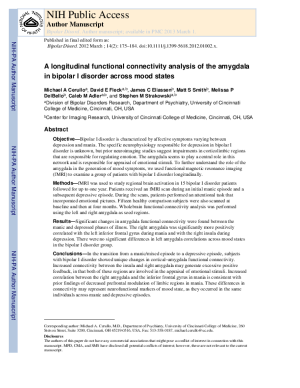 (PDF) A longitudinal functional connectivity analysis of the amygdala ...
