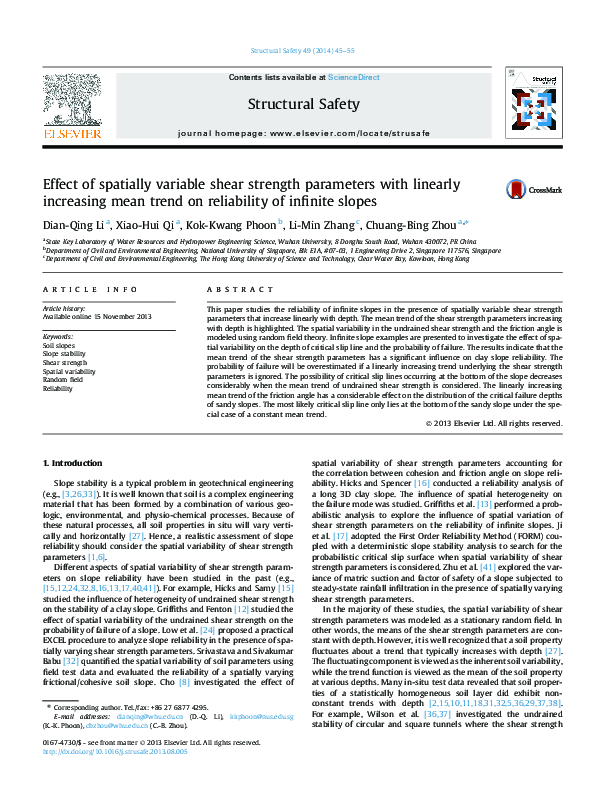 (PDF) Effect of spatially variable shear strength parameters with ...