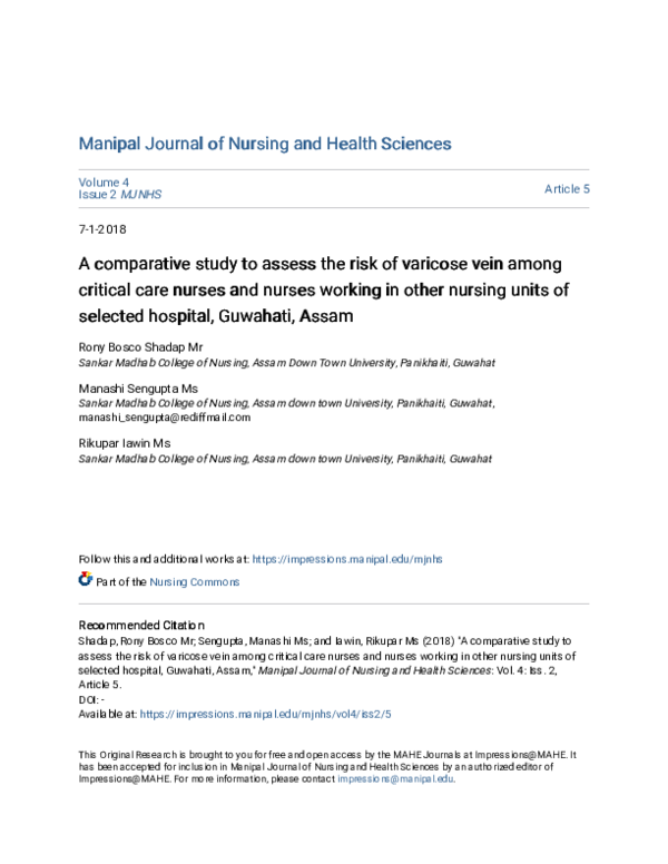 (PDF) A comparative study to assess the risk of varicose vein among ...